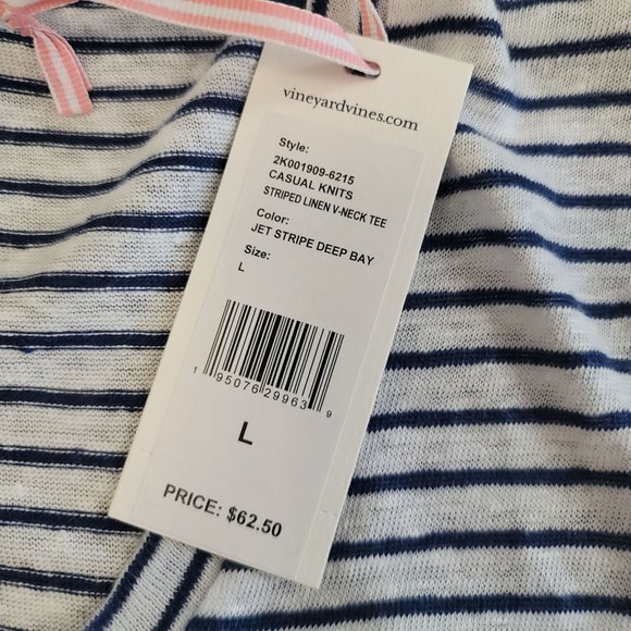 Vineyard Vines NWT linen jet stripe deep bay navy white striped breathable tee L - Picture 8 of 9